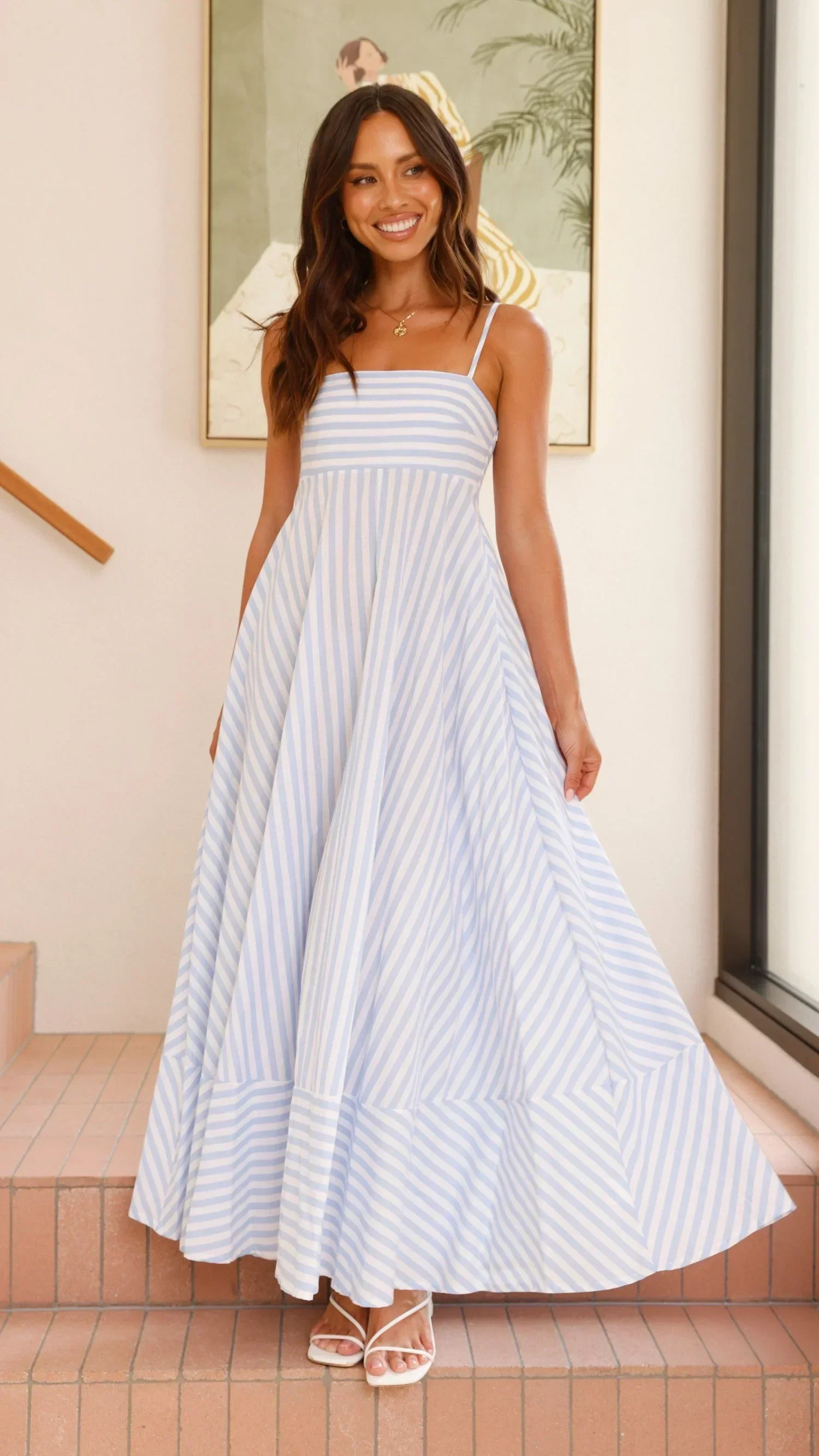 Kaethe Maxi Dress - Baby Blue Stripe