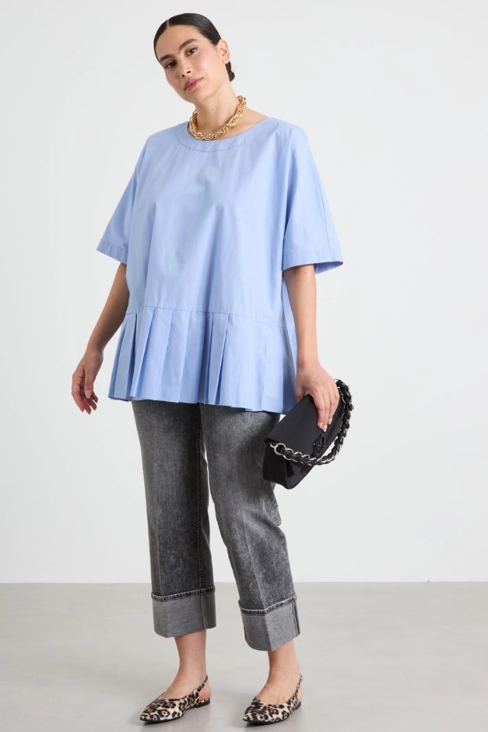 Cotton poplin blouse - LIGHT BLUE