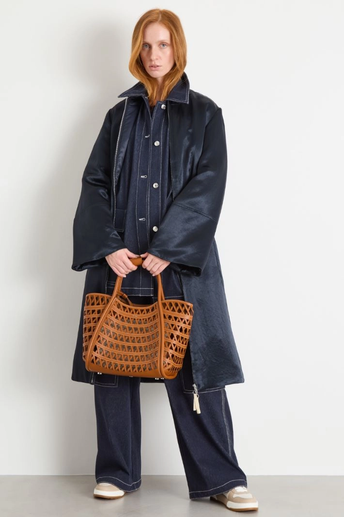 Long Padded Satin Coat - BLUE