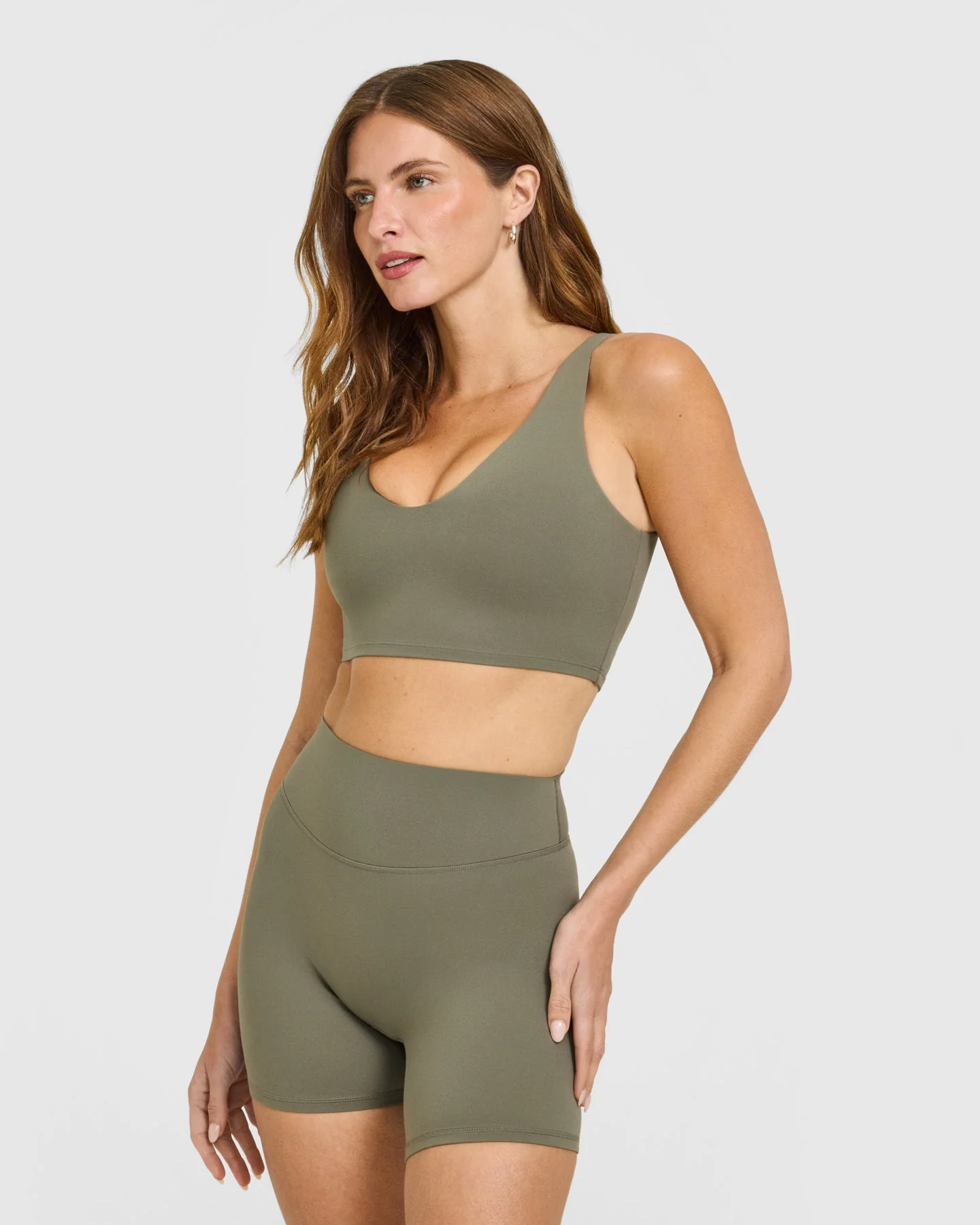 SoftMotion™ Longline Sports Bra with White Logo | Alpine Green