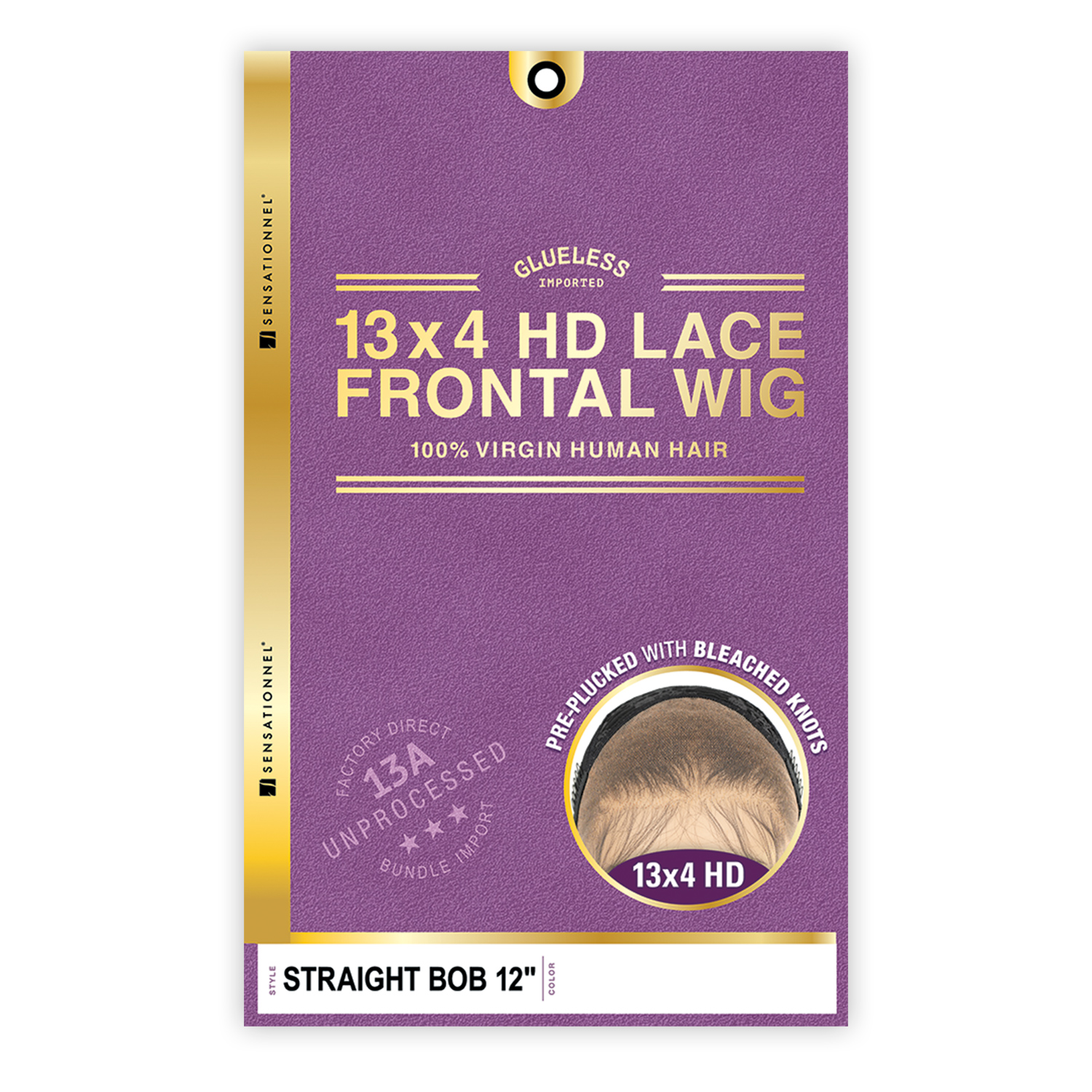 Sensationnel Unprocessed Virgin Human Hair 13X4 HD Lace Frontal Wig Glueless 13A Straight Bob 12