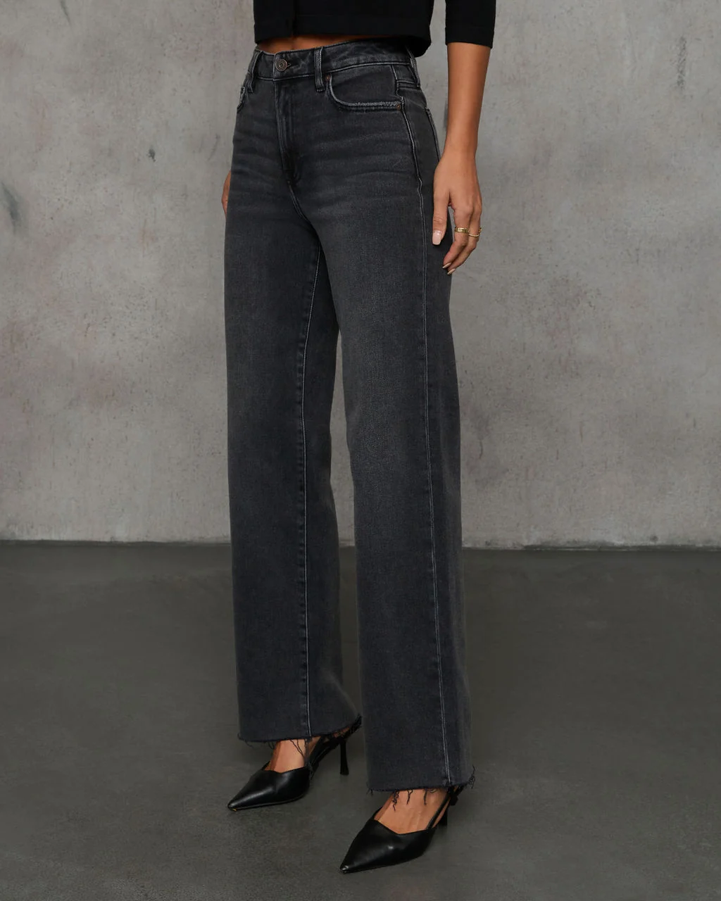Dusky Charm Stretch High Rise Straight Leg Raw Hem Jeans