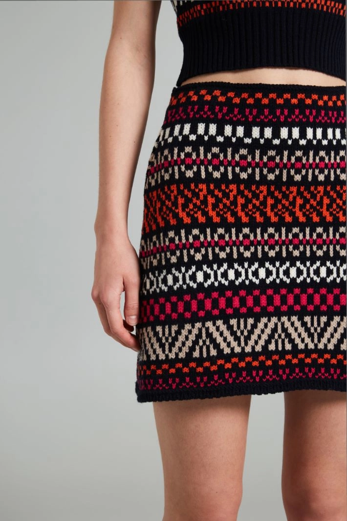 Inlaid mini knit skirt - BLUE FUCHSIA ORANGE