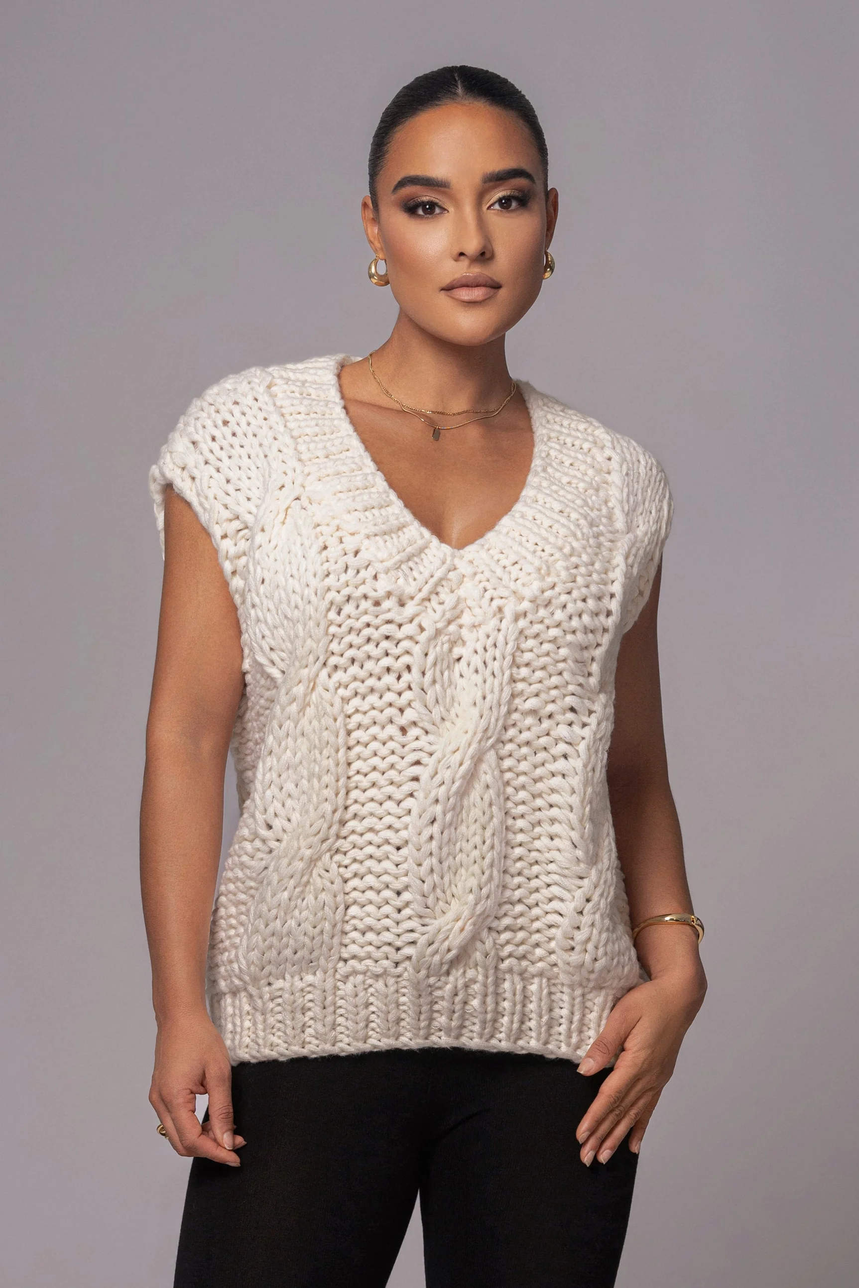Ivory Mari Cable Knit Vest