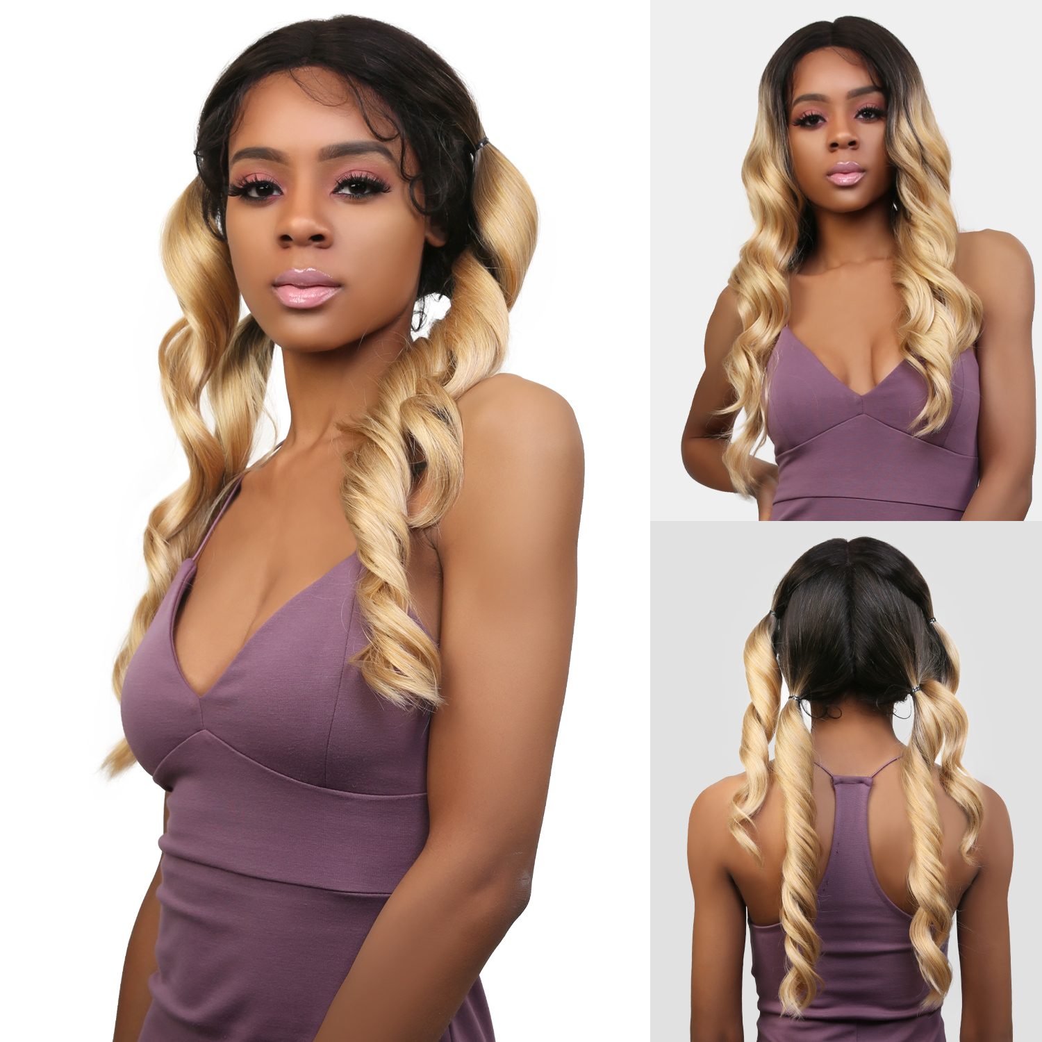 Style Plus Human Hair Blend Lace Front Wig Cross Part Lace Body Wave