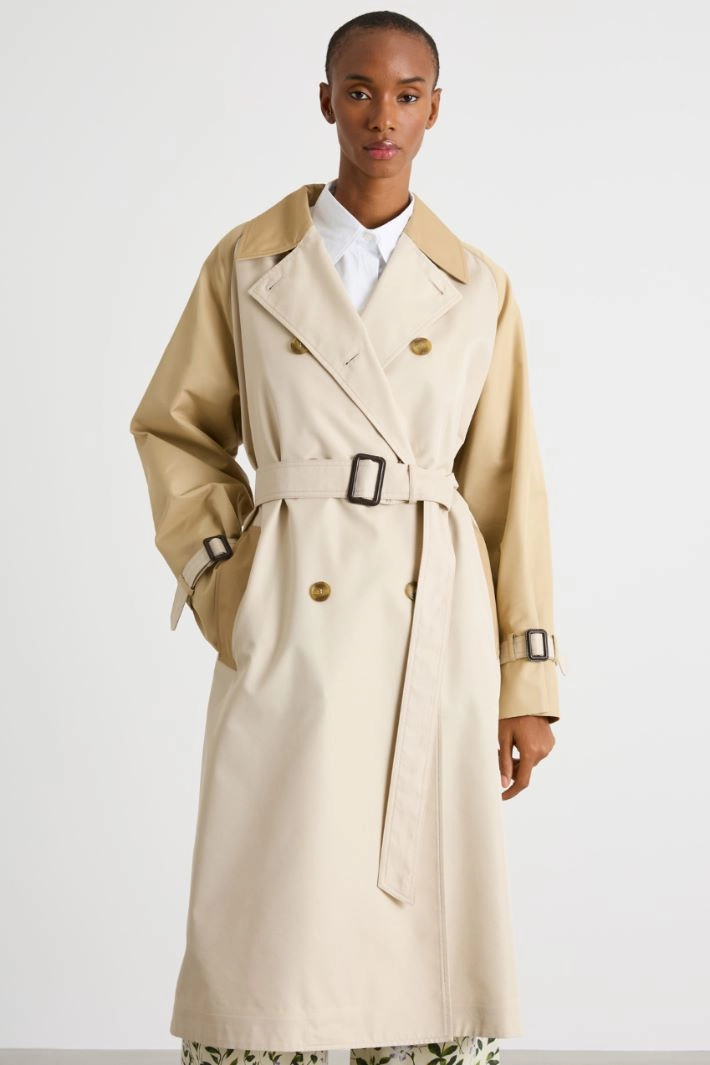 Water-repellent gabardine trench coat - BEIGE CAMEL