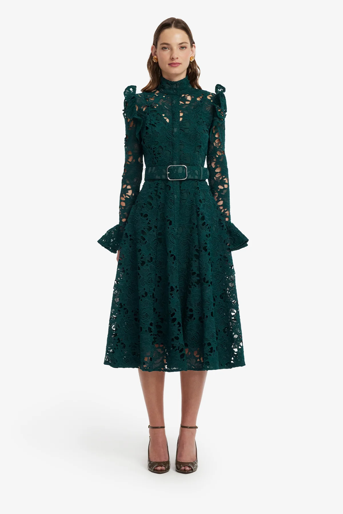 Aliyah Lace Butterfly Sleeve Midi Dress - Emerald
