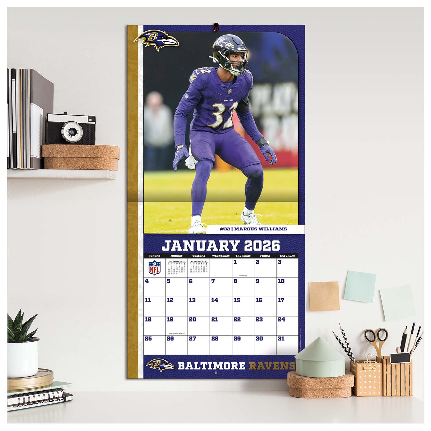 Baltimore Ravens 2026 Team NFL Wall Calendar