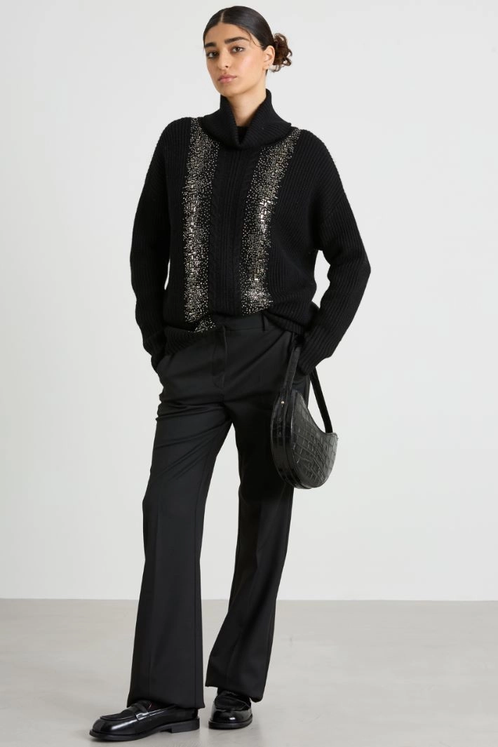 Wool sweater with rhinestones - BLACK