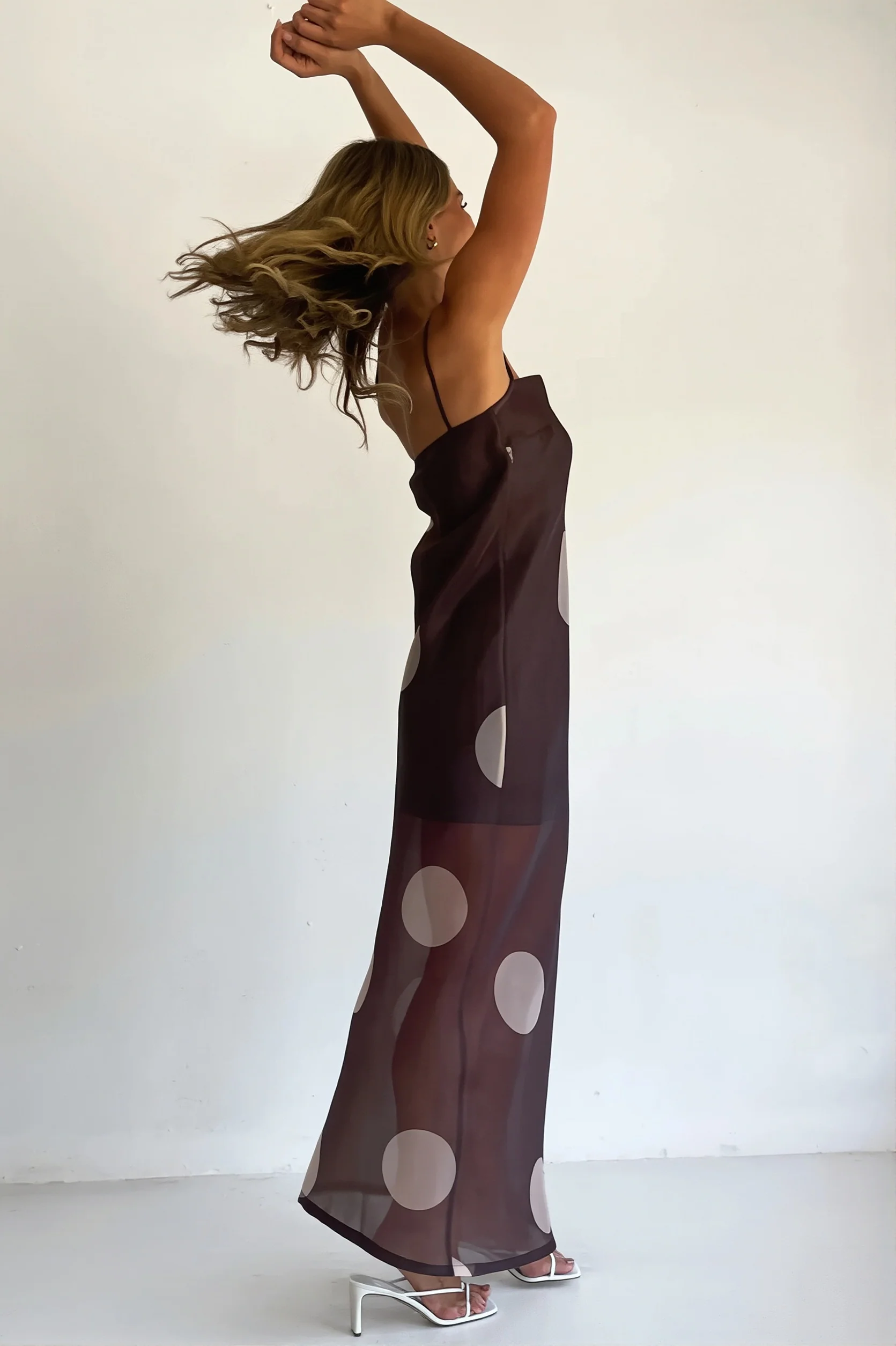 Elegant Polka Dot Strapless Sheer Slim Maxi Dress