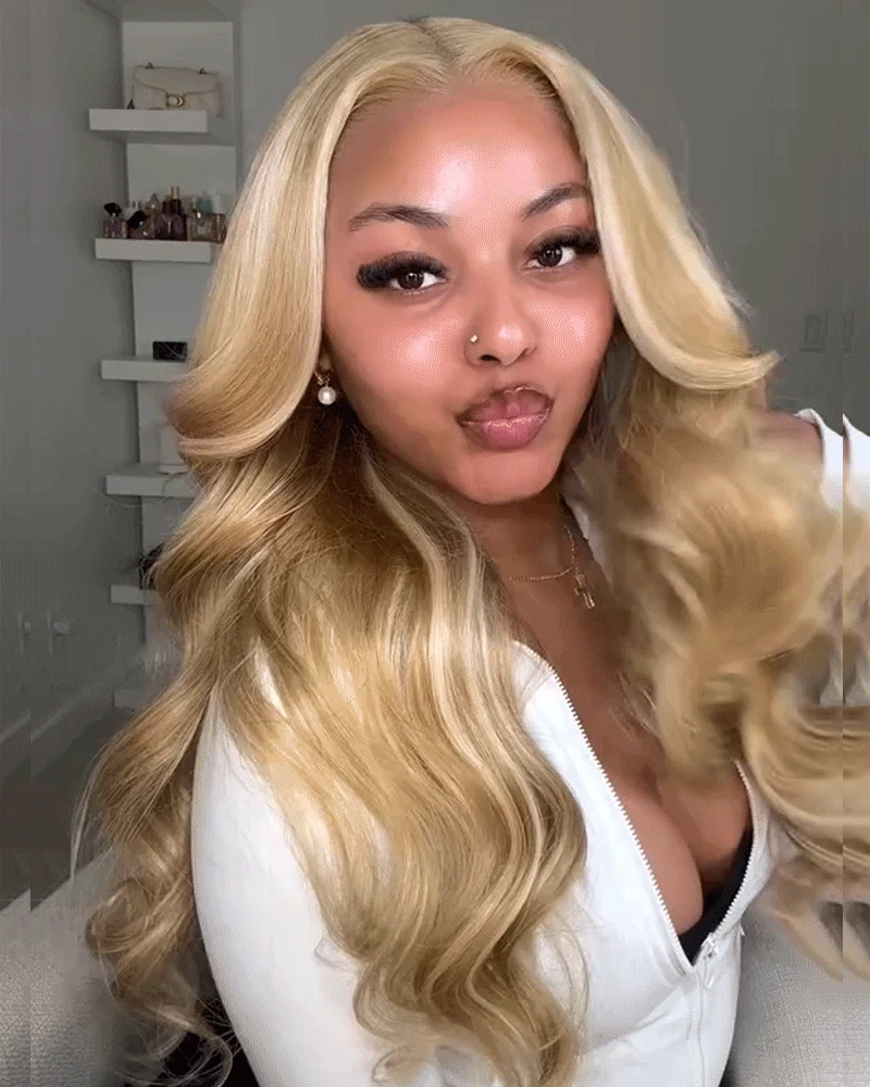Ophirawig 13x6 Three-Go? Blonde Khaki Highlight Glueless Loose Body Wave With Drawstring 100% Human Hair Wig