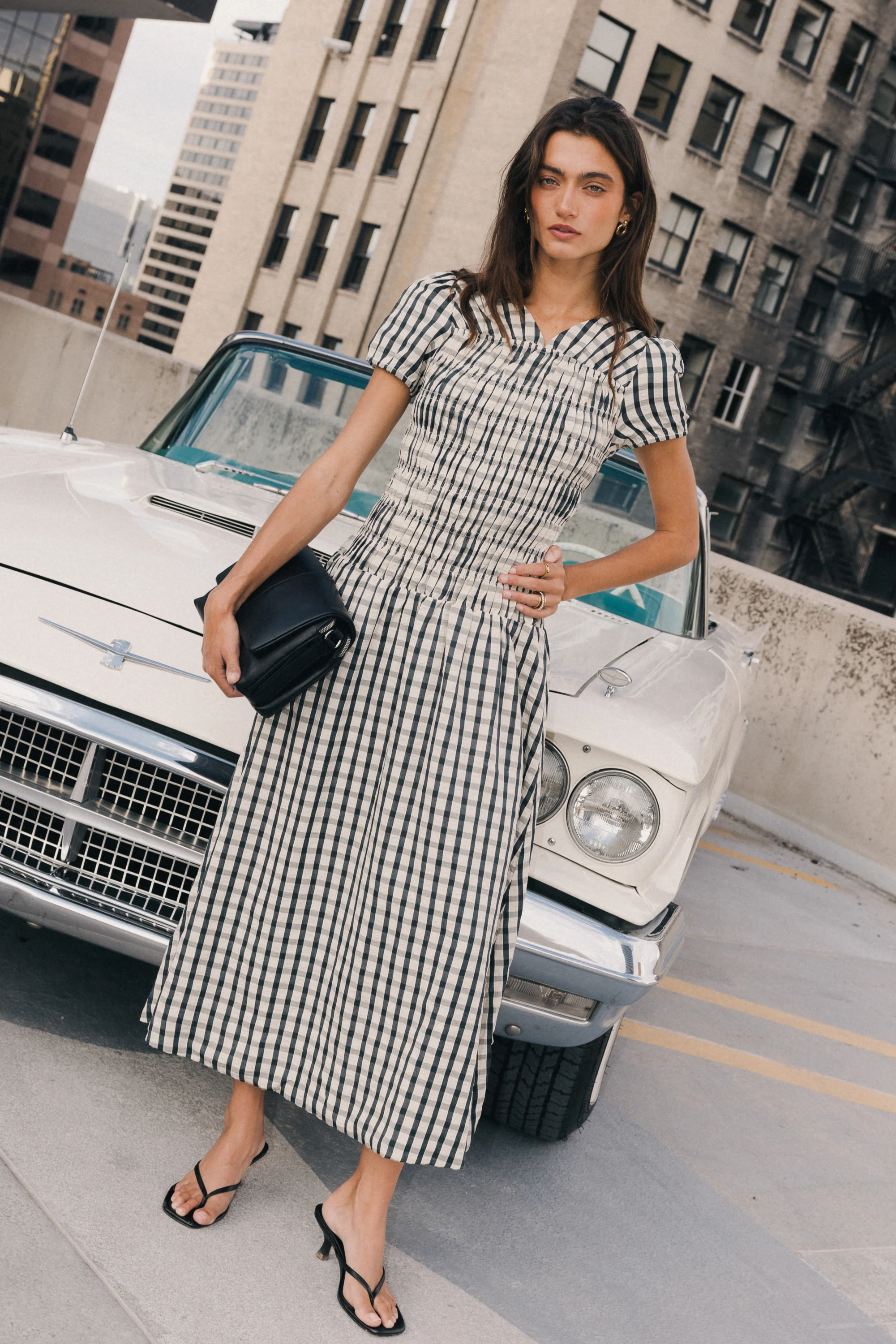 Erin Smocked Maxi Dress in Navy