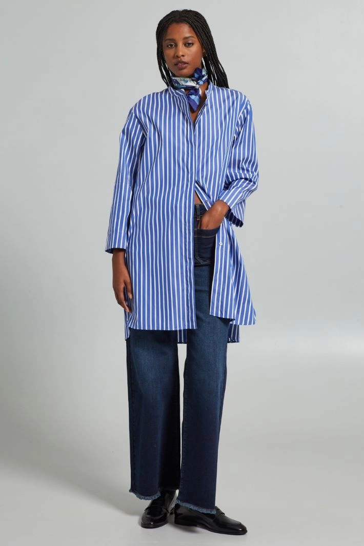 Long poplin shirt - LIGHT BLUE WHITE