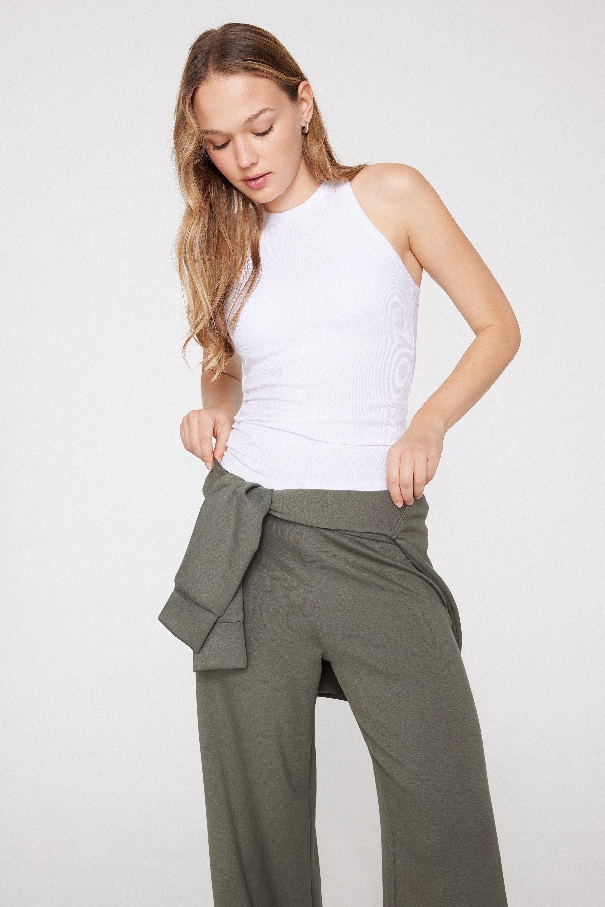 Ribbed Cotton Racerback Vest Top with Integrated Cups