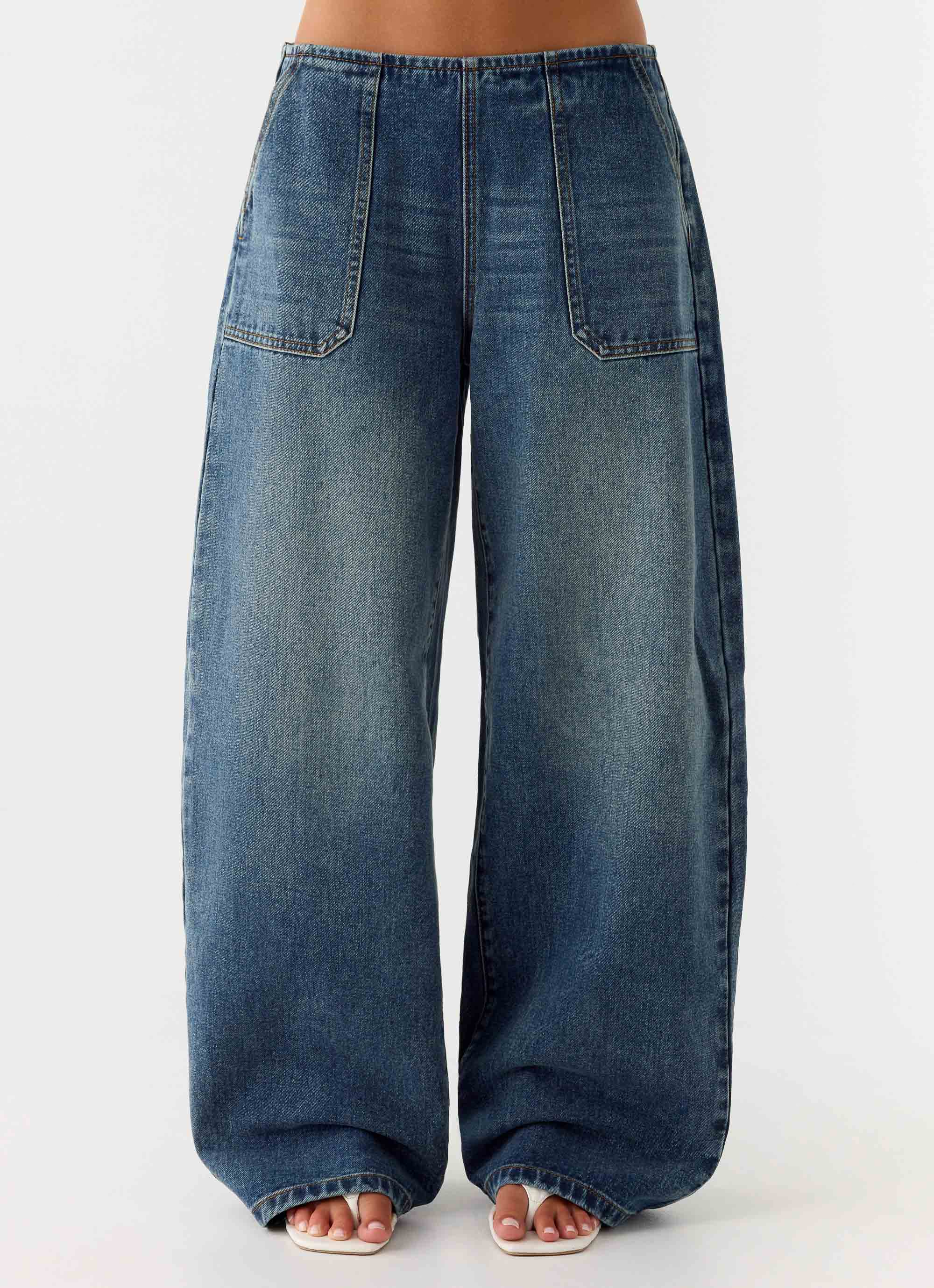 Seethal Low Rise Washed Denim Jeans - Mid Wash Blue