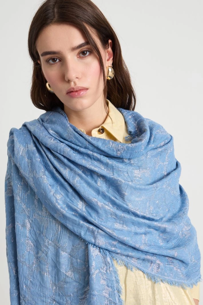 Laminated jacquard stole - BLUE SILVER
