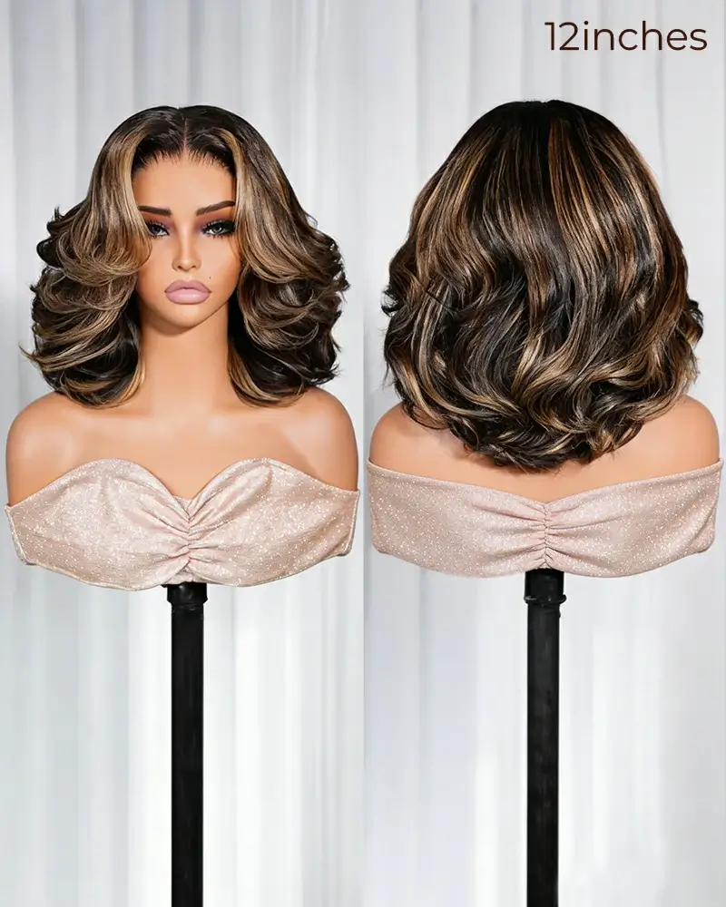 Ophirawig 13x6 Three-Go? 250% Density Glueless Loose Old Money Bob Body Wave Bob Wig Pre-cut Lace Ombre Platinum Blonde Balayage Highlights