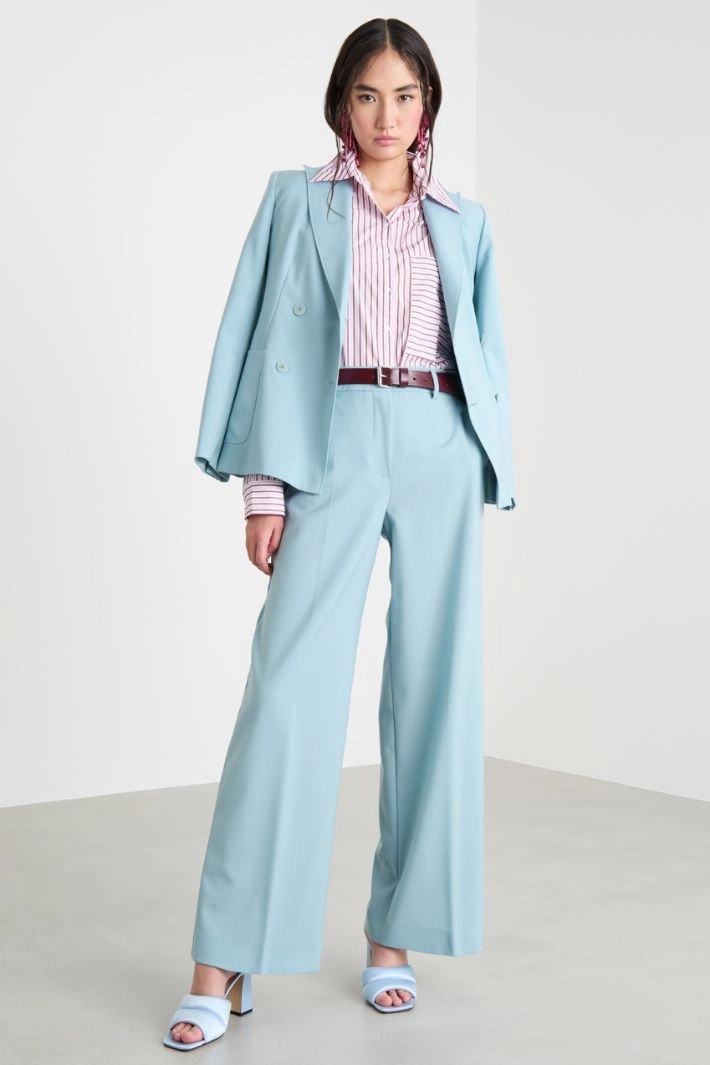 Wide-leg wool canvas trousers - LIGHT BLUE