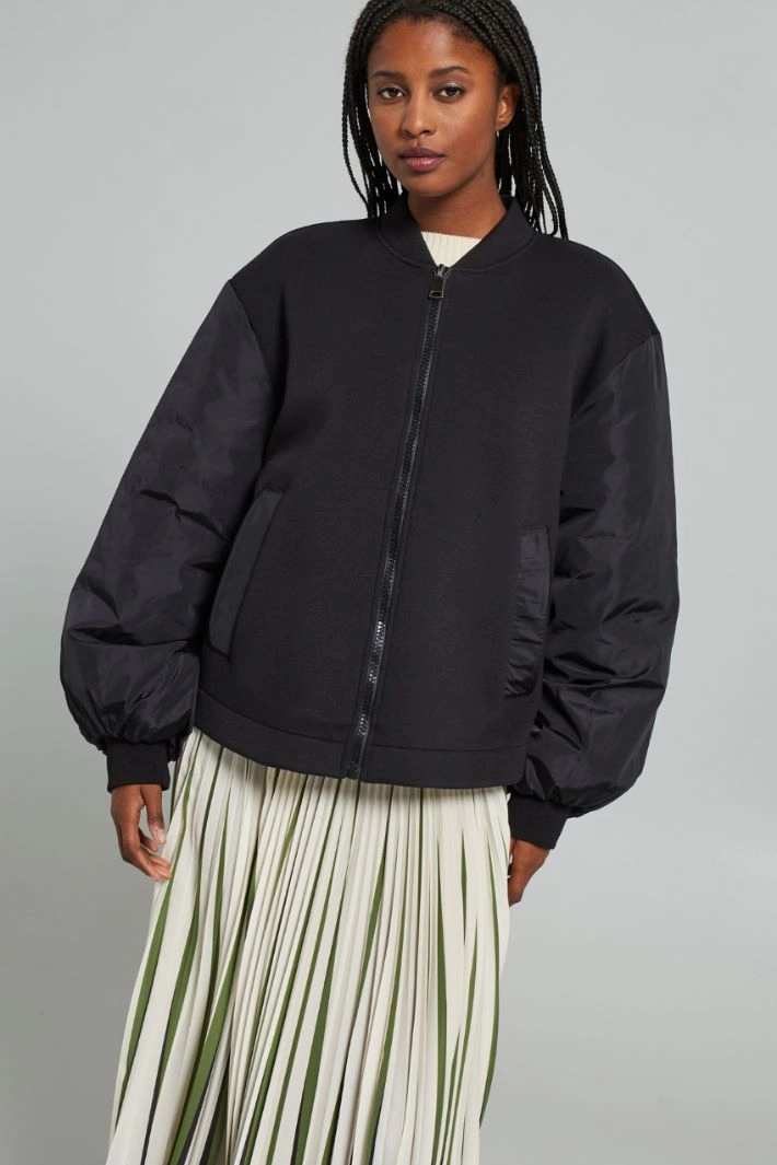 Flared jersey bomber jacket - BLACK