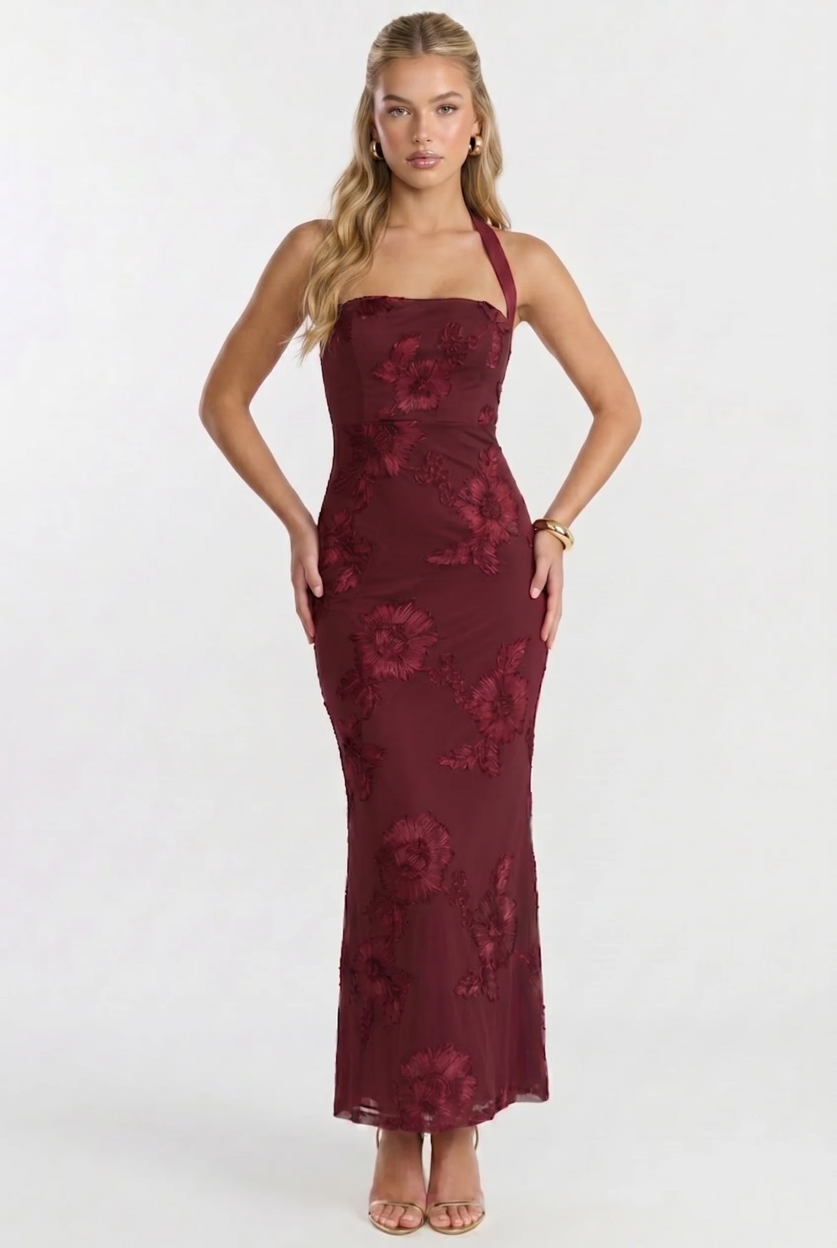 Bordeaux Nights Floral Midi Dress