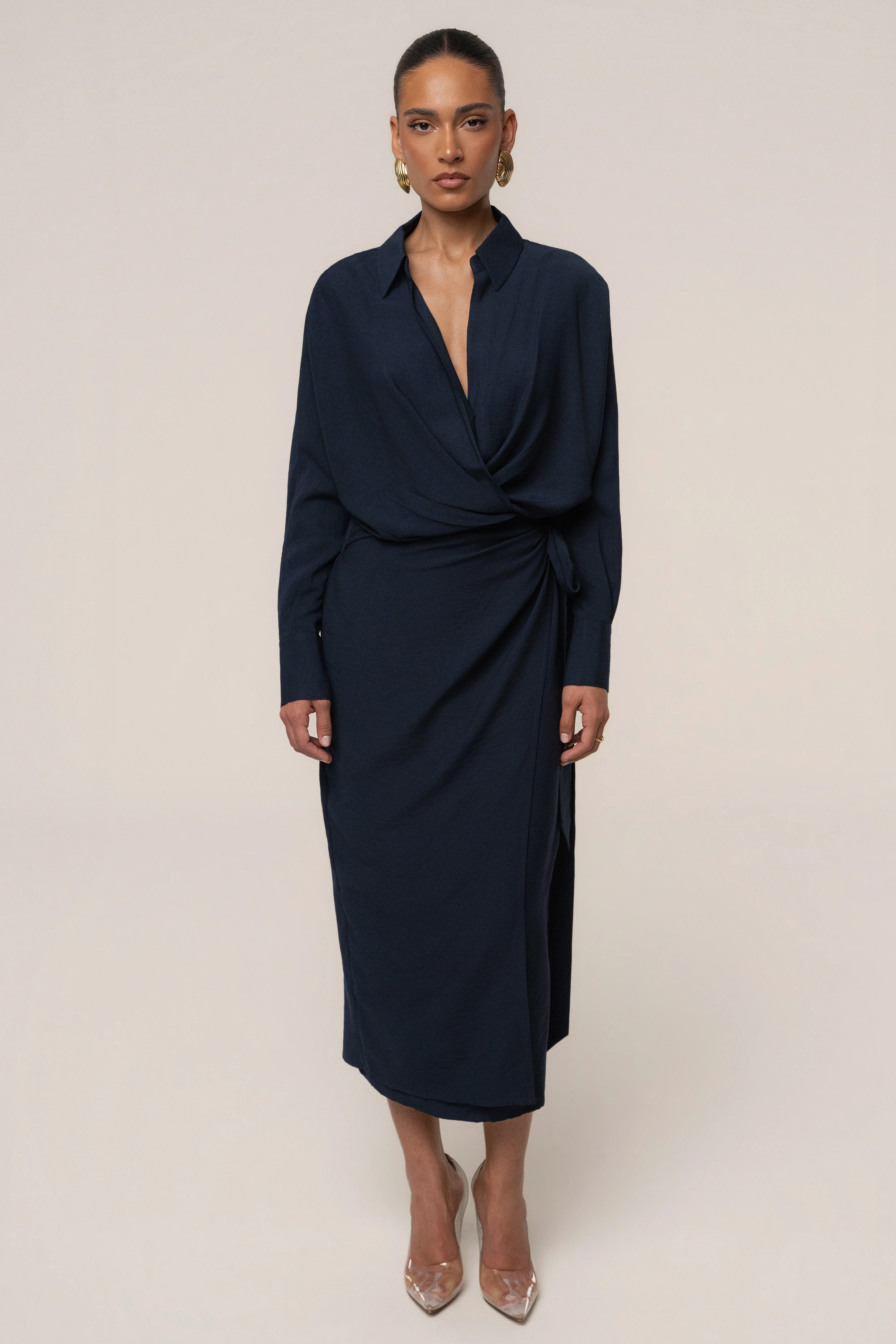 Navy Skyline Wrap Midi Dress