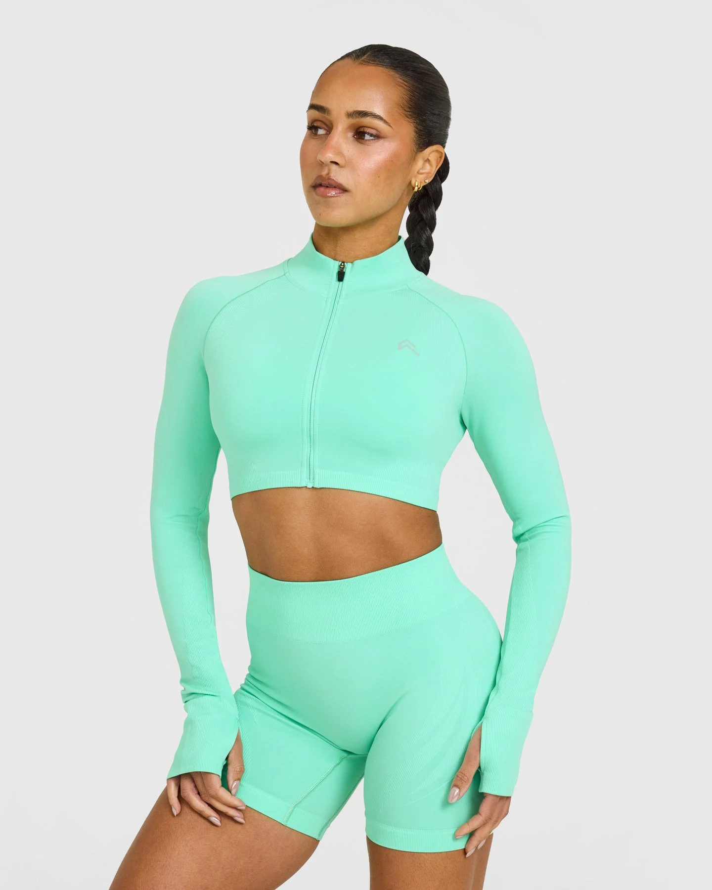 EnhanceLift™ Seamless Crop Jacket with White Logo | Peppermint Green