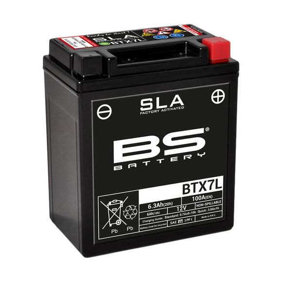 Batterie BS Battery SLA YTX7L-BS/BTX7L ferme Type Acide Sans entretien/prête à l'emploiRef : SLAYTX7LBS / 1080666
