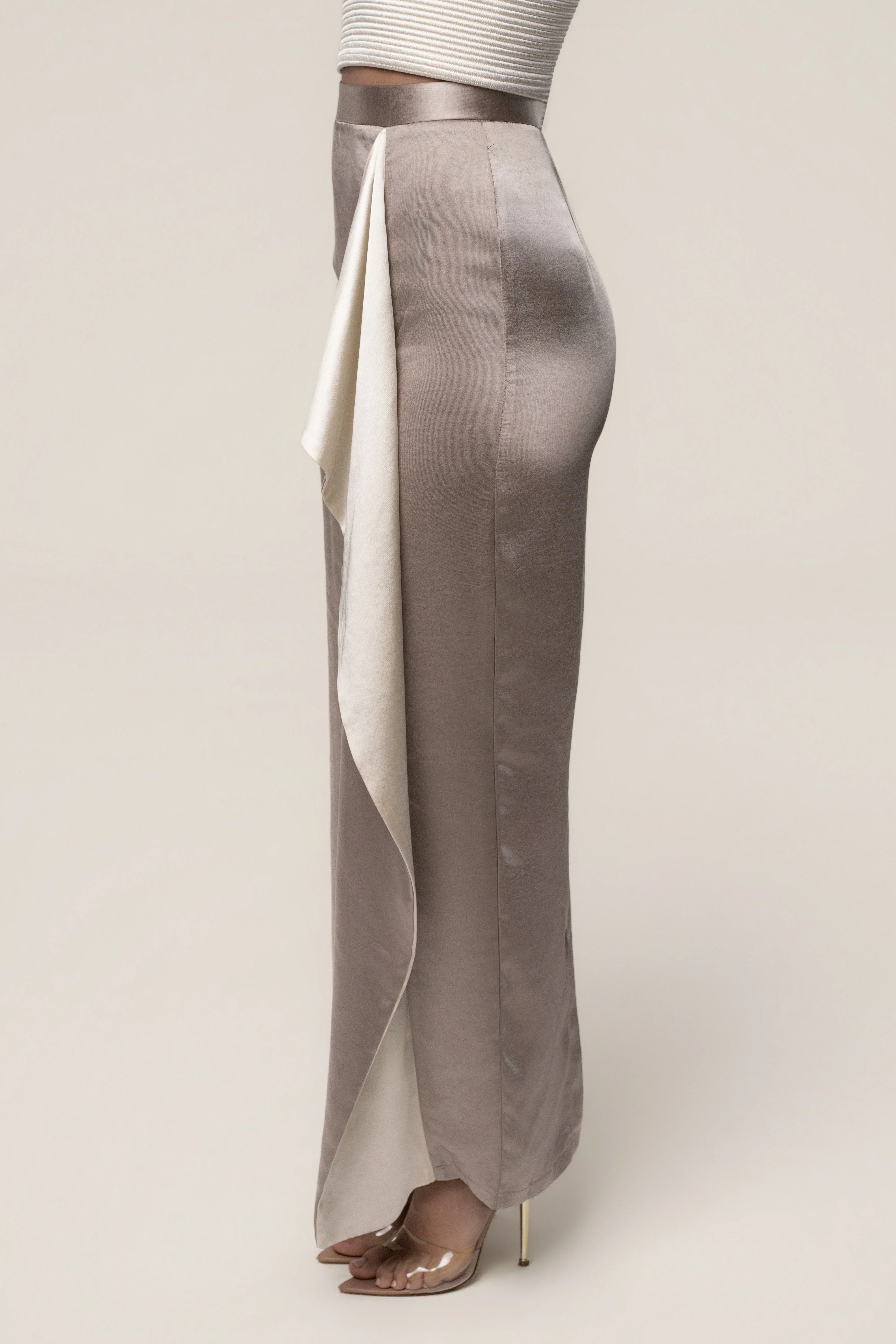 Taupe Midnight Mirage Satin Skirt