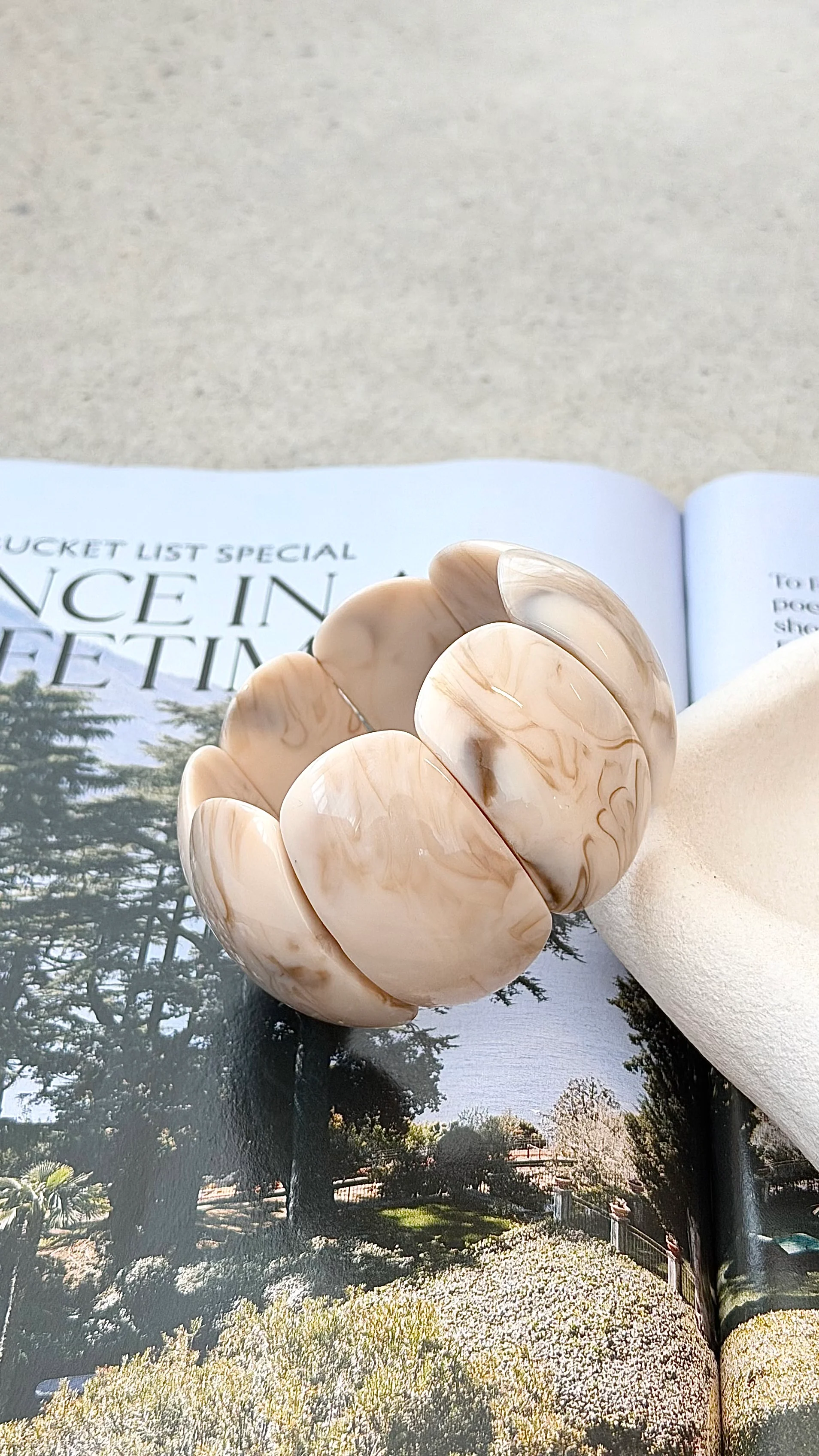 Whitney Stretch Bracelet - Cream Marble