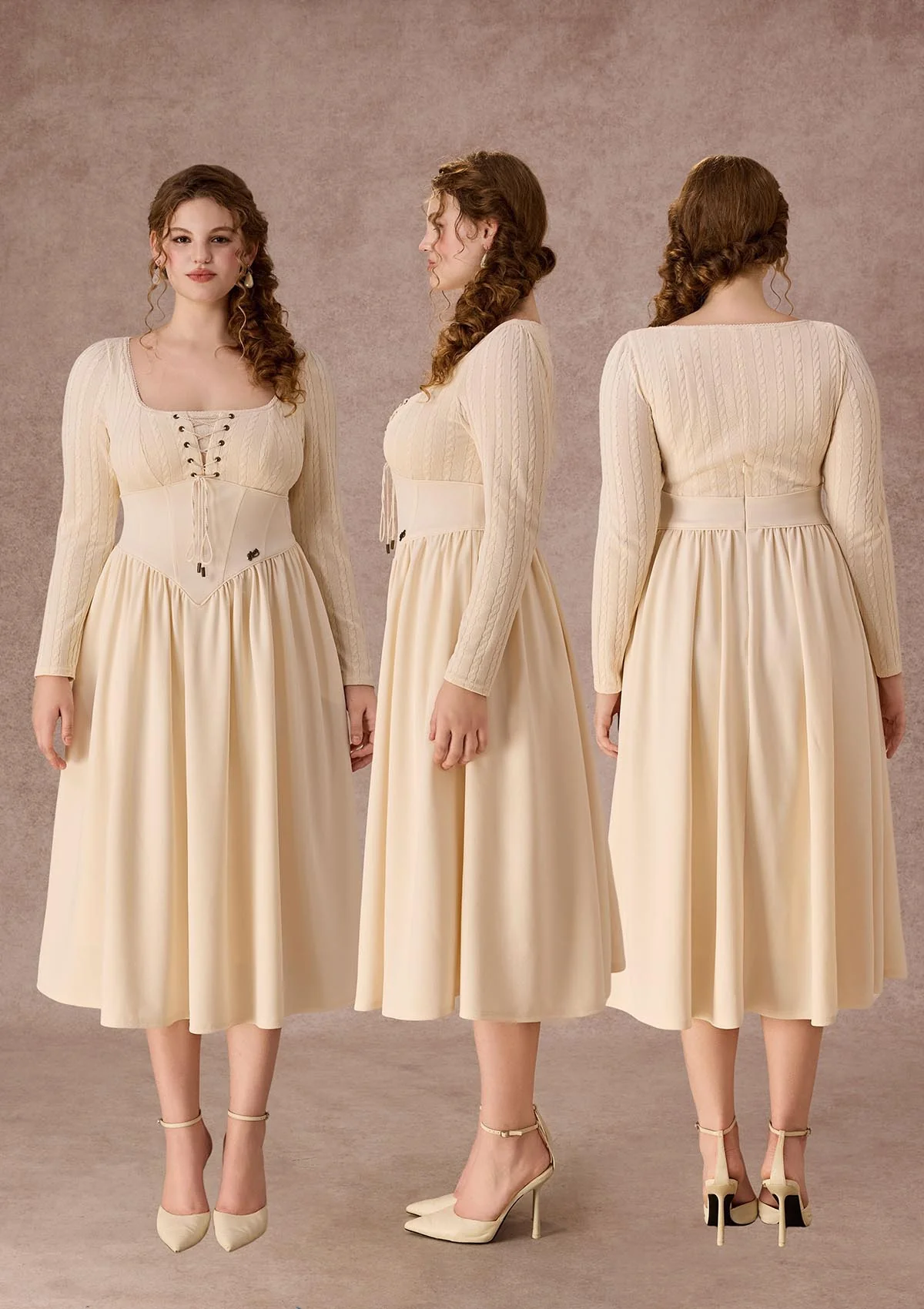 Curve&Plus Courtyard Rendezvous Knit Dress (White)