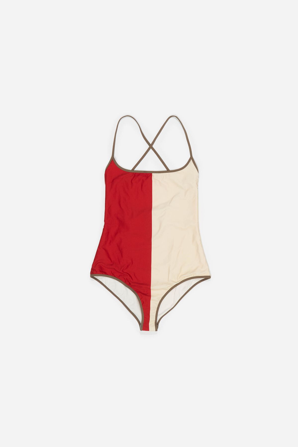 Two-tone swimsuit in red and ivory