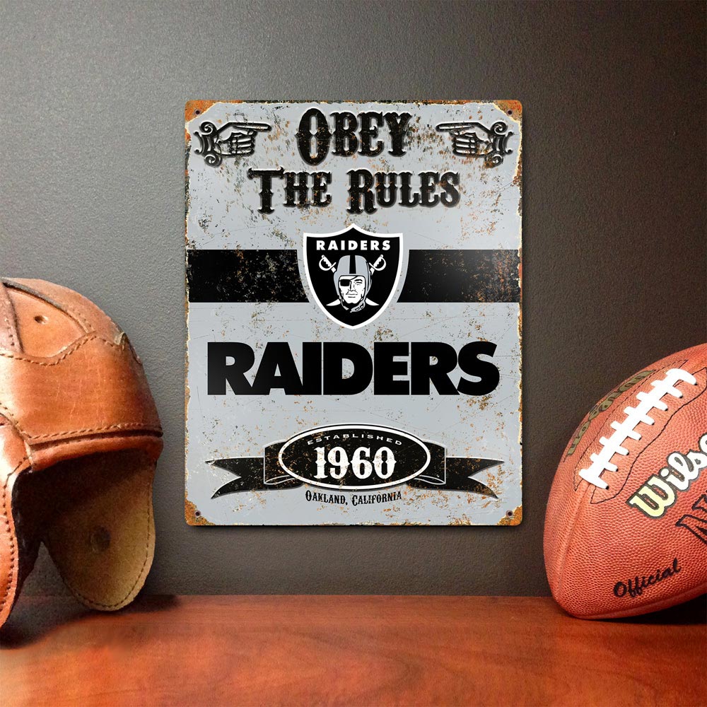 Las Vegas Raiders Obey The Rules Embossed NFL Metal Sign