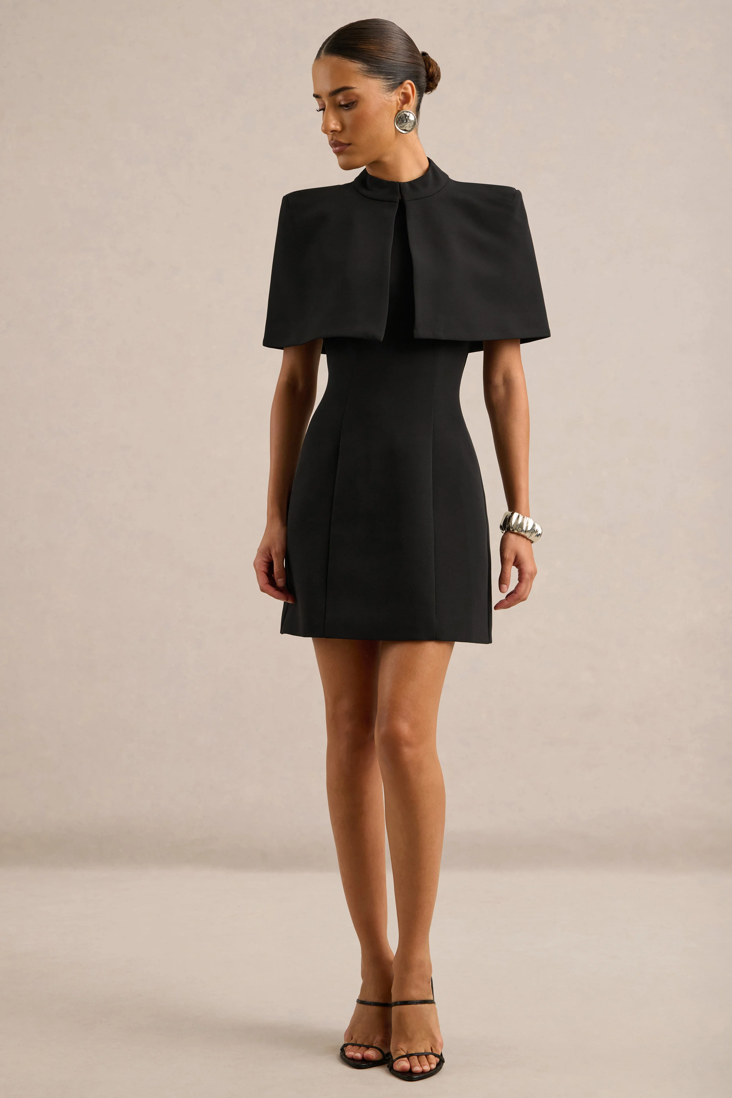 Aleta | Black Round Neck Tailored Mini Dress
