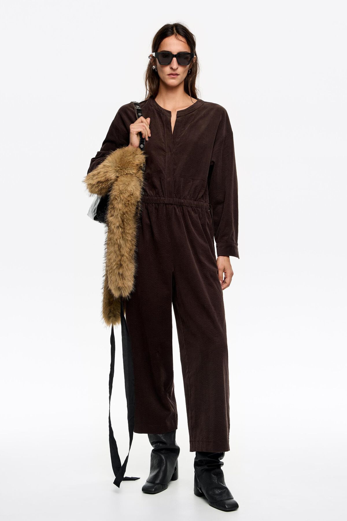 Dark brown adjustable waist jumpsuit