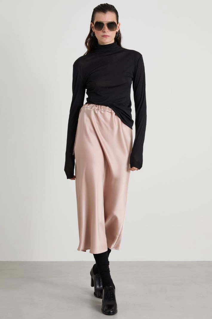 Satin skirt with drawstring - POWDER PINK
