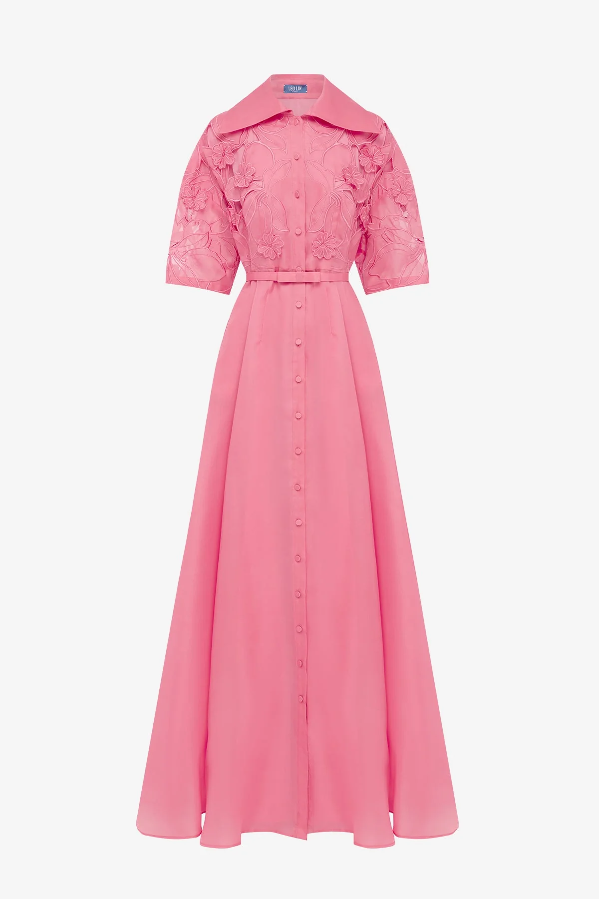 Junia Appliqué Puff Sleeve Silk Gown - Fuchsia