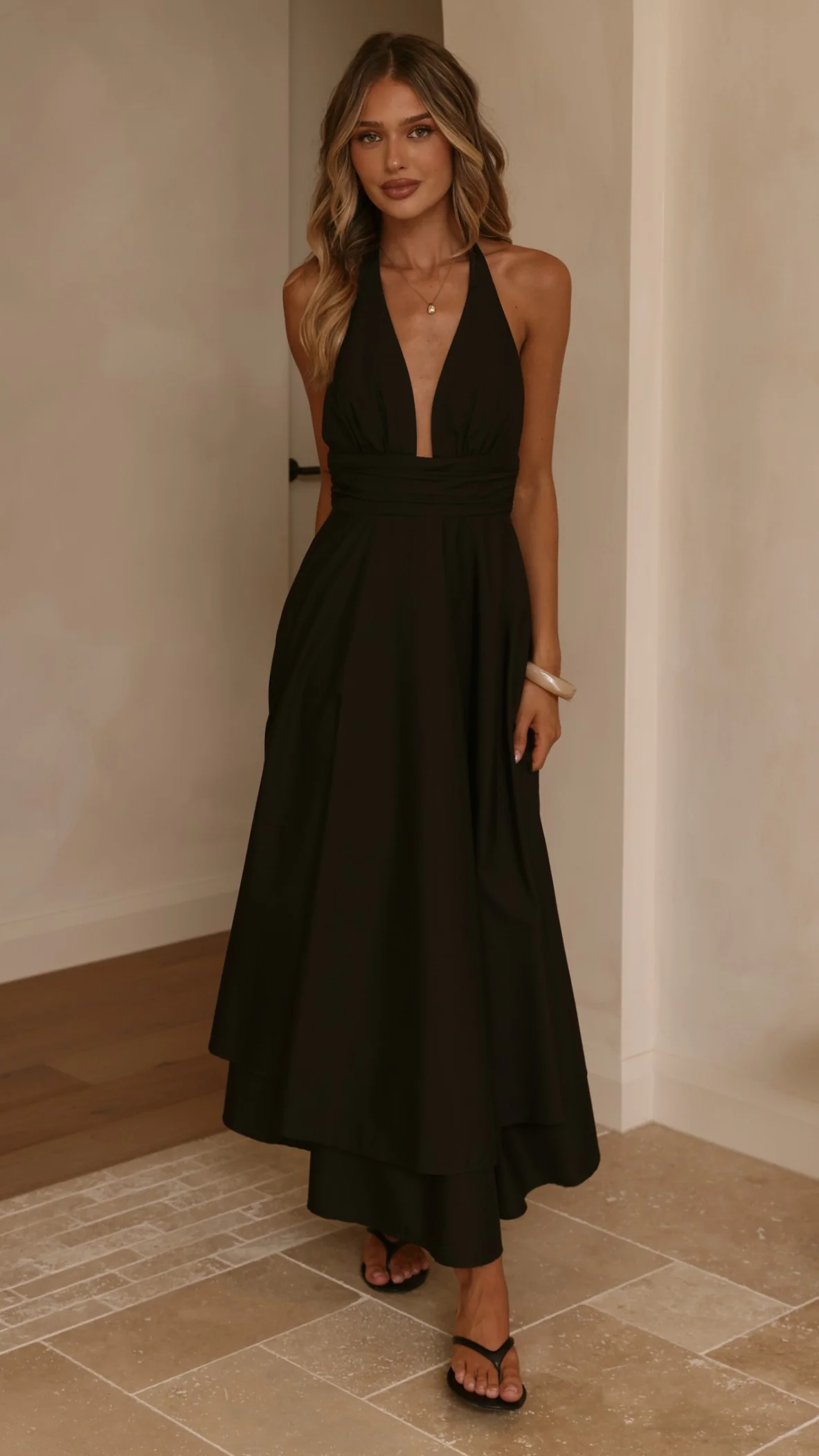 Kathy Halter Neck Maxi Dress - Black