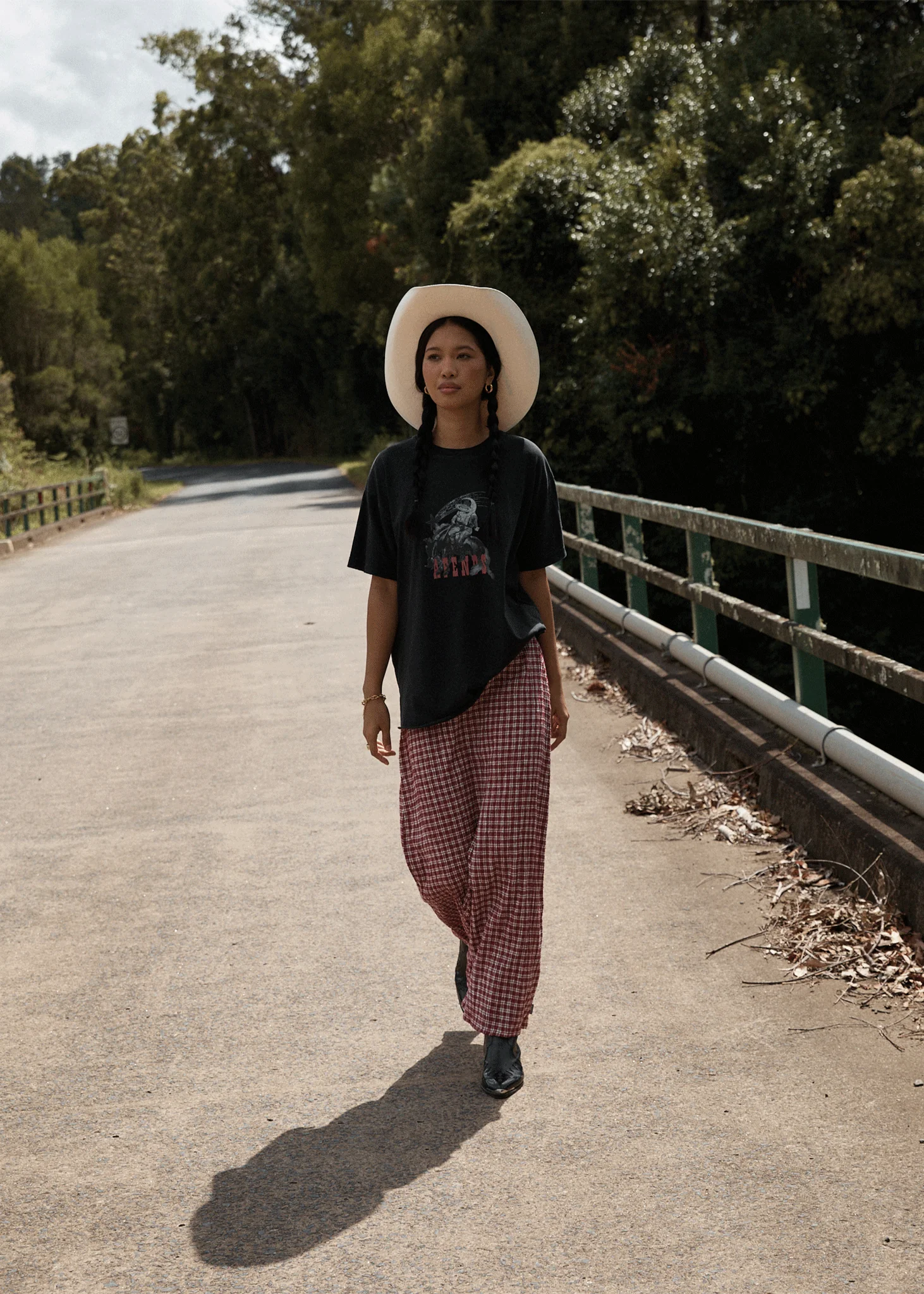 AFENDS Womens Lita - Seersucker Maxi Skirt - Base Burgundy Check