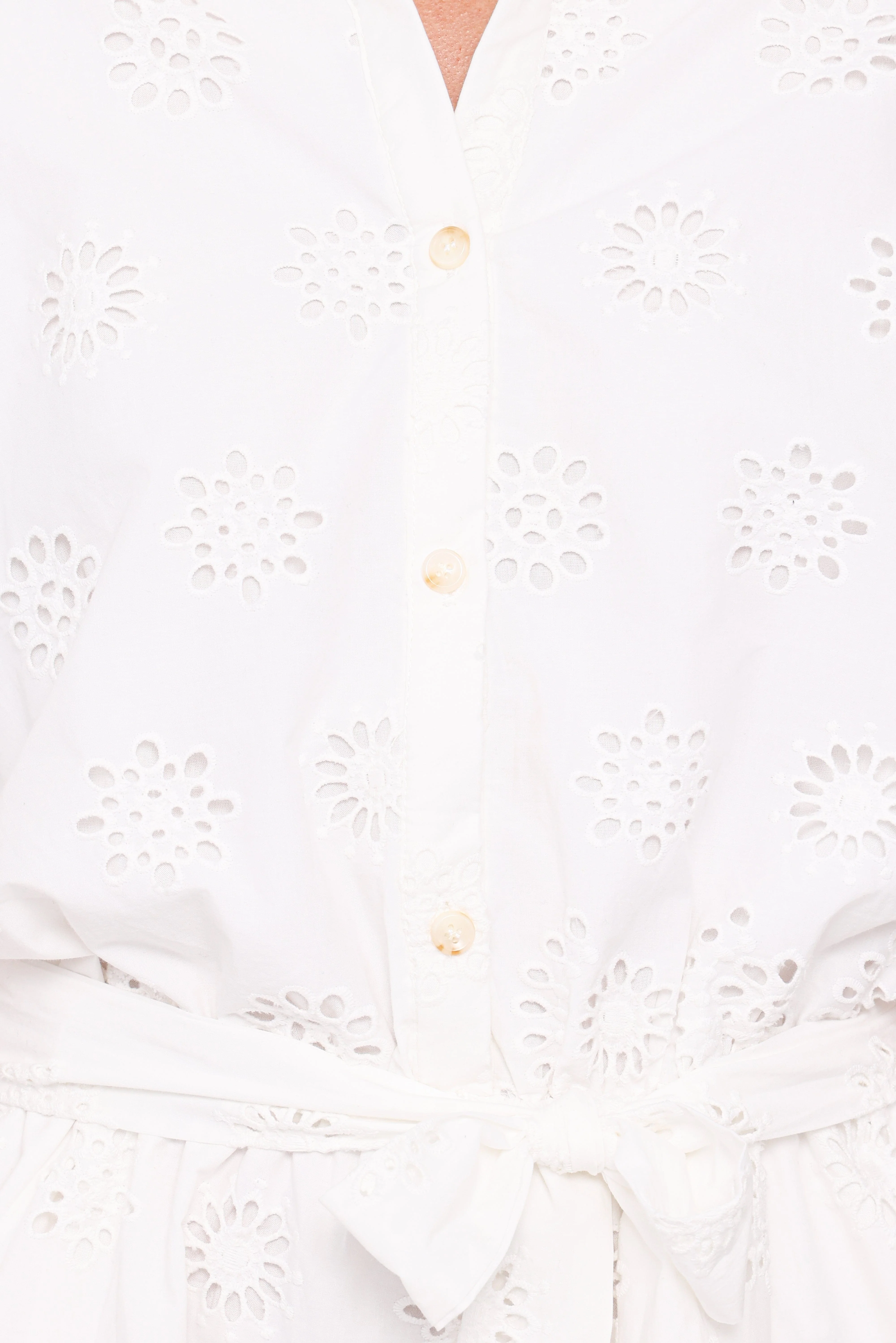 Jamie Tie Front Romper - White Broderie