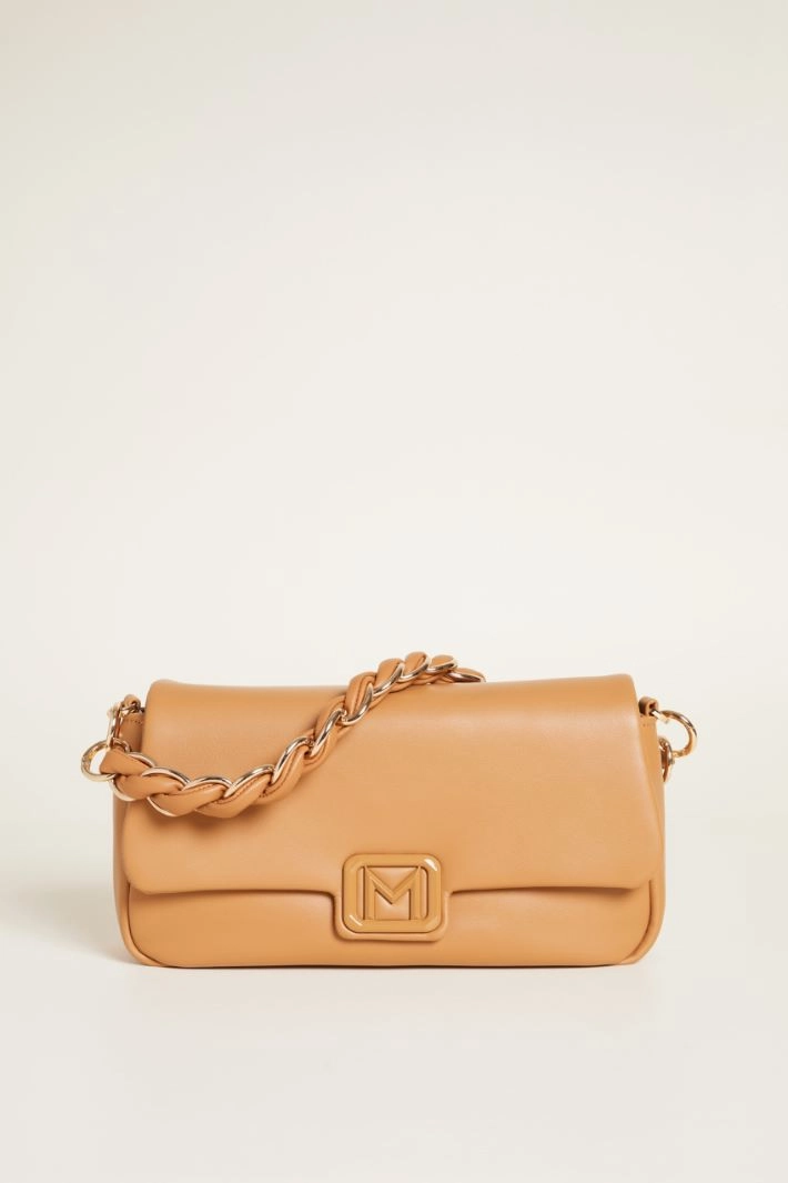 Coated fabric bag with plaited handle - CAMEL