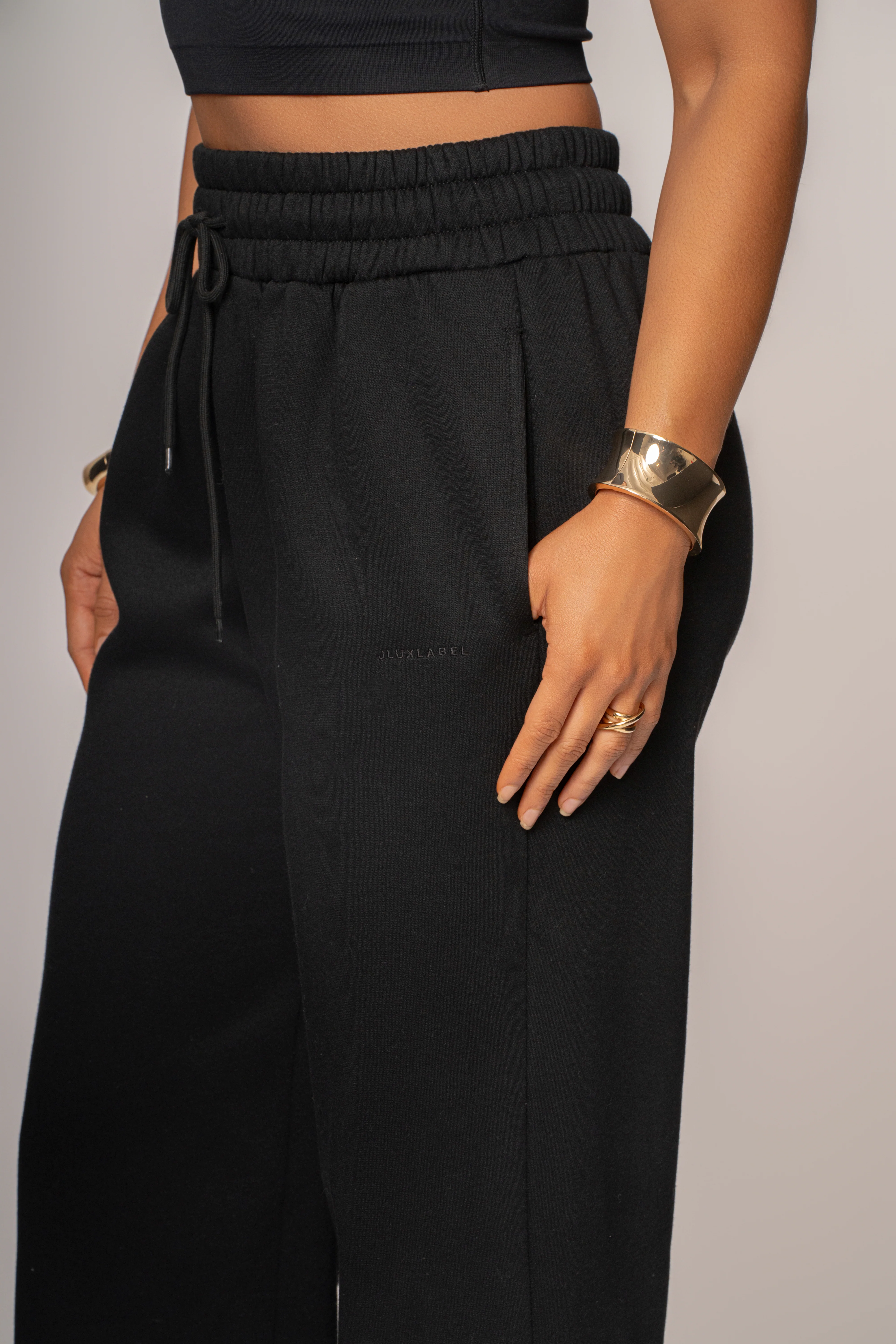 Black JLUXLABEL Logo Fleece Pants