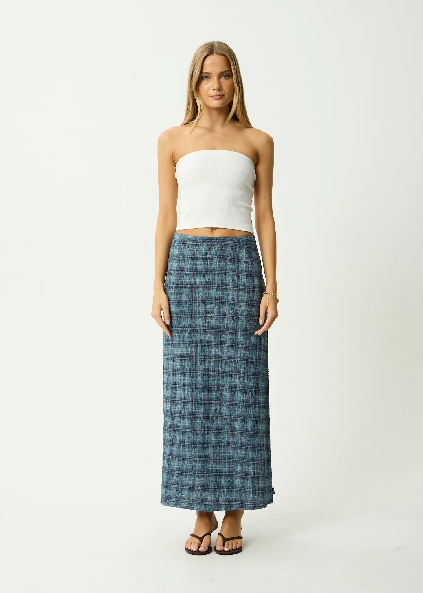 AFENDS Womens Lita - Seersucker Maxi Skirt - Position Navy Check