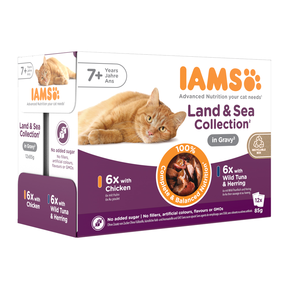 IAMS Delights Senior Cat Wet Food - Land & Sea Collection - Sauce - 12 x 85