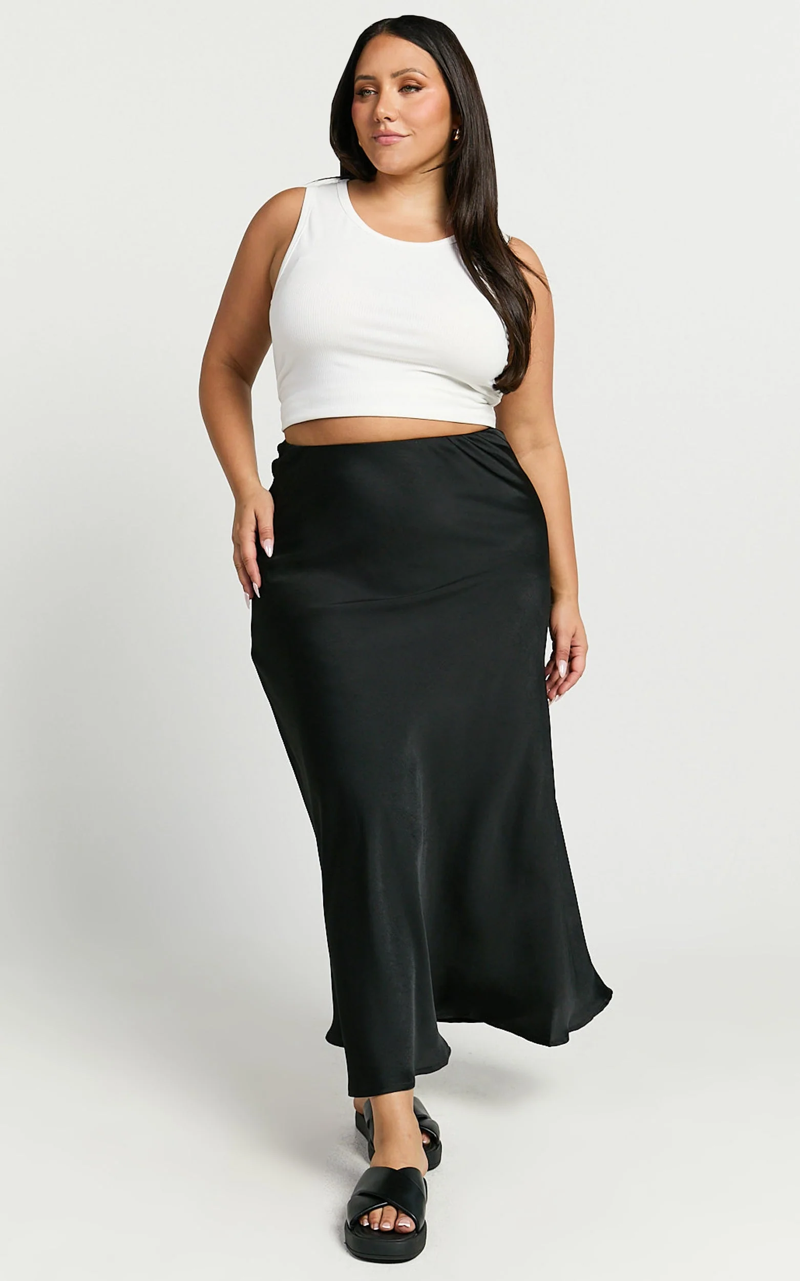 Amari Maxi Skirt - High Waisted Bias Cut Skirt in Black