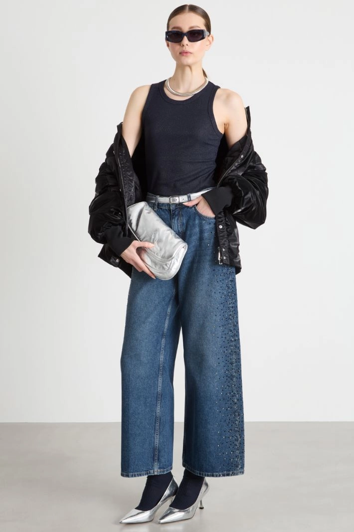 Wide-leg jeans with rhinestones - BLUE
