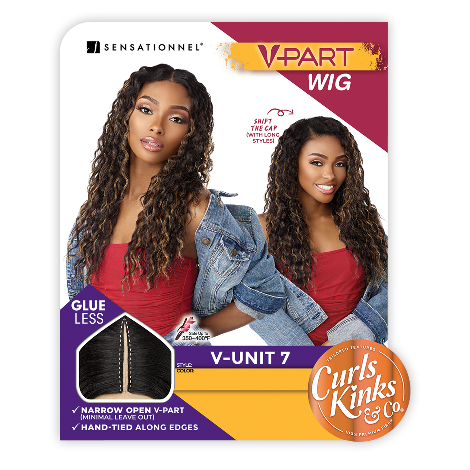 Sensationnel V-Part Wig Curls Kinks N Co Glueless V-Unit 7