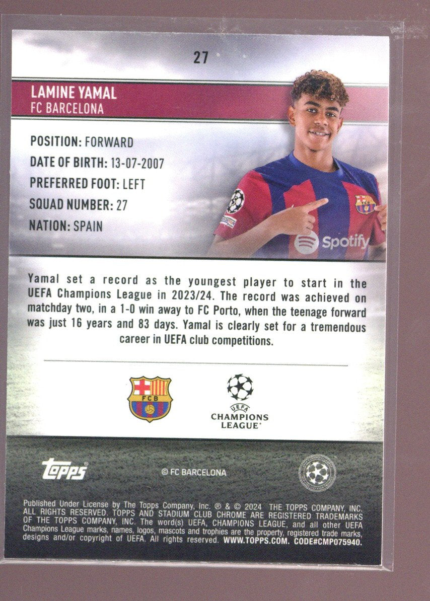 2023-24 Stadium Club Chrome UCC Lamine Yamal #27 RC Green Refractor /150