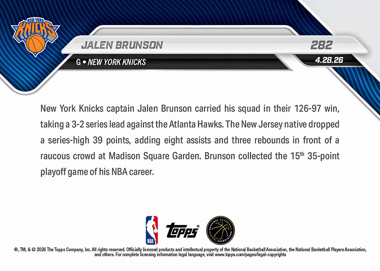 Jalen Brunson - 2025-26 NBA Topps NOW® - Card 282 - PR: 1548