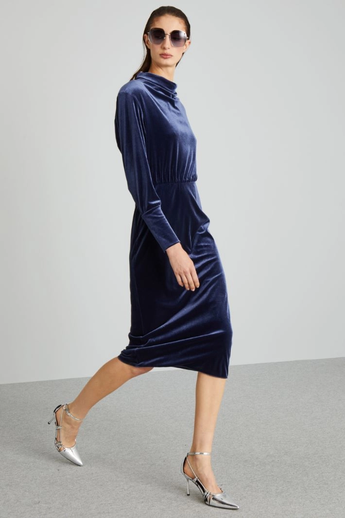 Velvet-jersey midi dress - BLUE