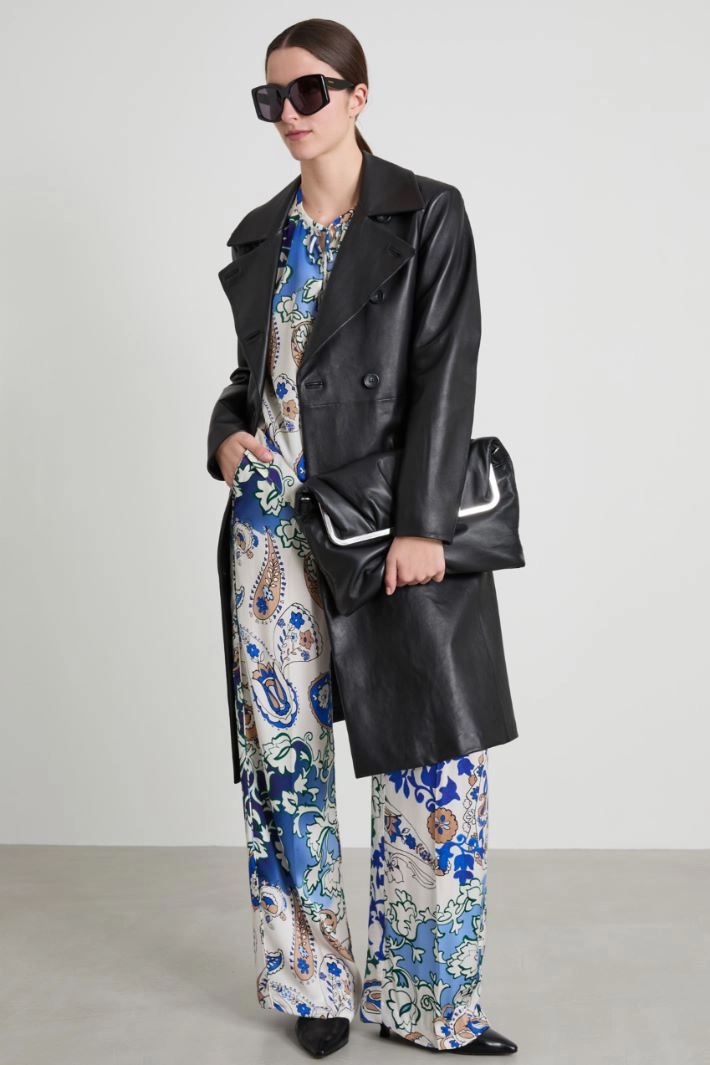 Printed satin trousers - BLUE GREEN